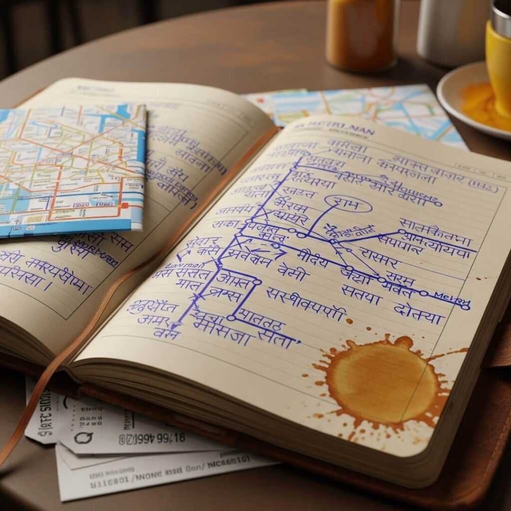 Notebook with map and chai stain.