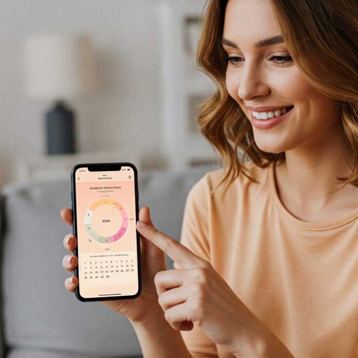 Woman using period tracker app Woman using period tracker app
