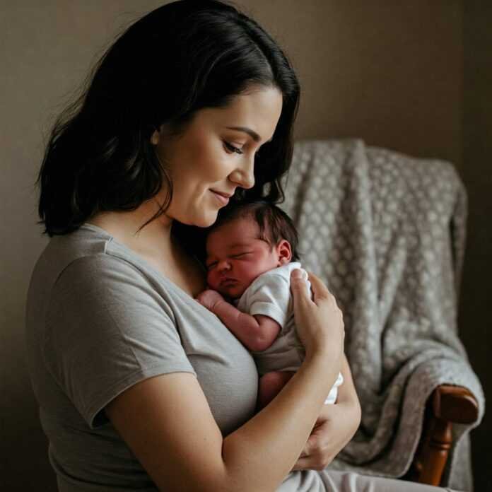 New Mother Gently Cradling Her Newborn
