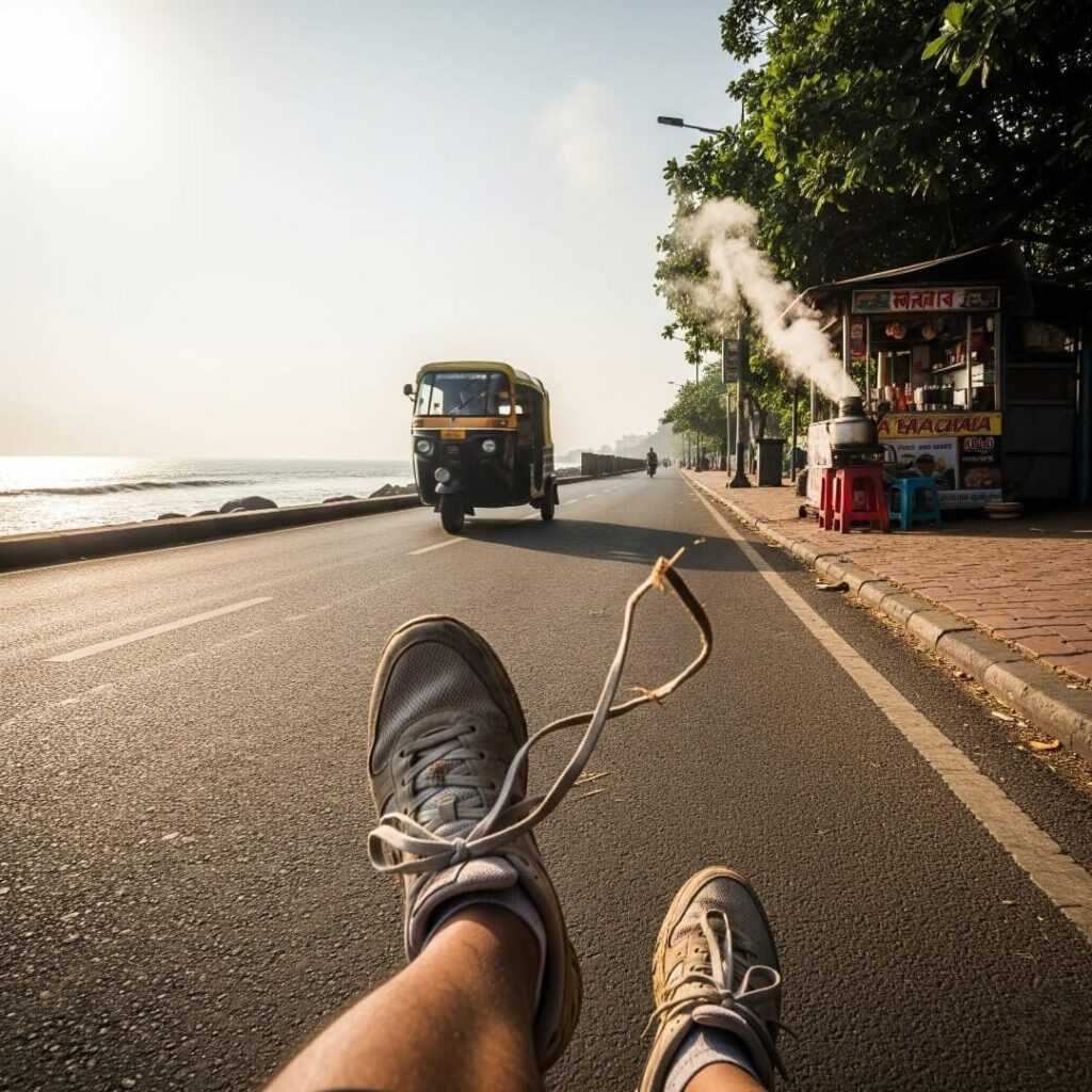 A POV shot of running on Marine Drive.