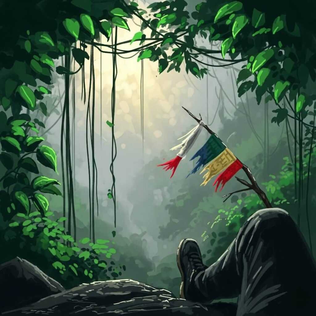 A person on a misty Western Ghats trail.

