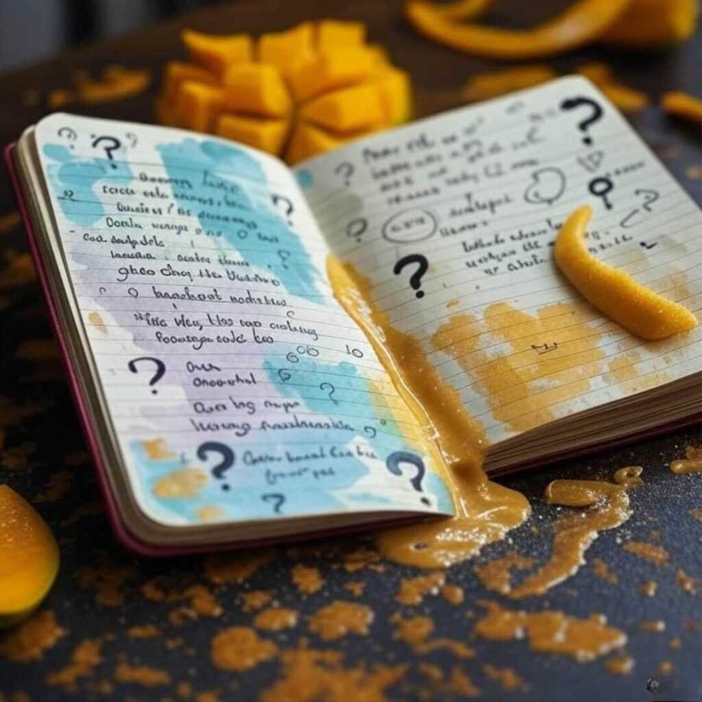 Sweat-stained notebook, spilled chai, mango peels, watercolor doodles.
