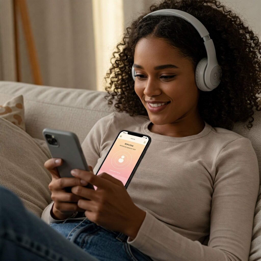 Meditation app with headphones