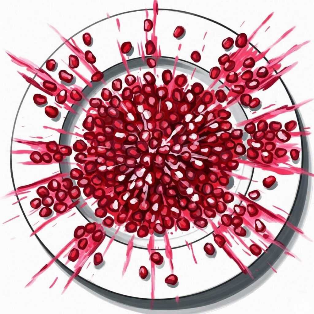 Pomegranate seeds, messy plate.