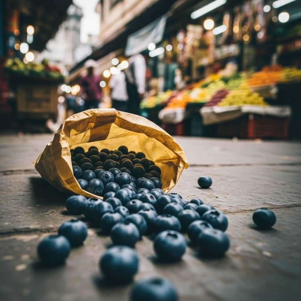 Blueberries spilling, Bangalore market.