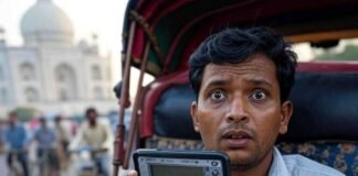 Crooked traffic meditation selfie with flaming beard filter.
