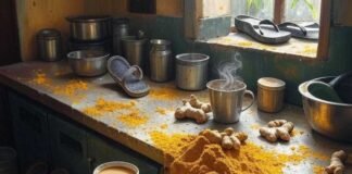 Blurry Kolkata stall, amla, ginger, haggling excitement.