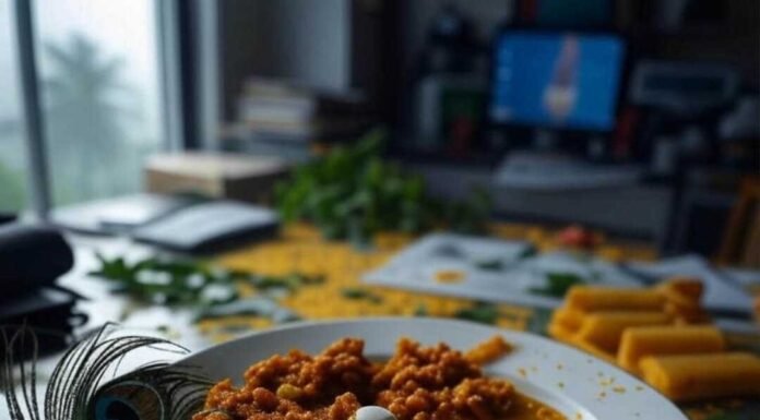 10 Signs of Vitamin Deficiency You Should Never Ignore Cluttered desk with pav bhaji, cracked pill, monsoon view.