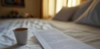 "Checklist and chai spill in Indian bedroom chaos."