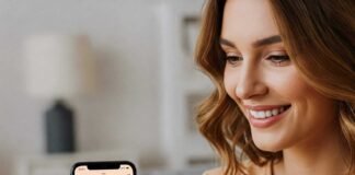 Woman using period tracker app