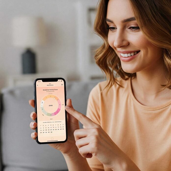 Woman using period tracker app