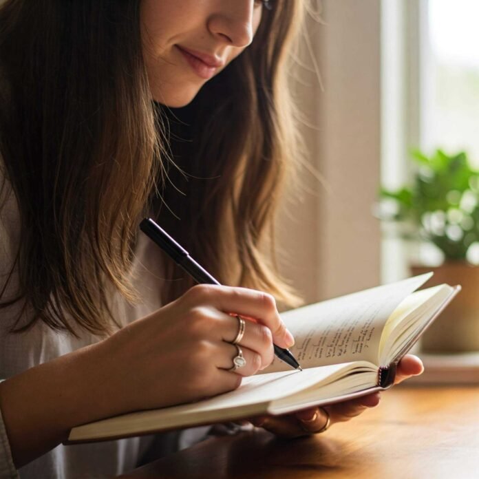Journaling for mental health close-up. Journaling for mental health close-up.