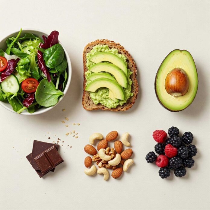 Flat lay of healthy and delicious food items Flat lay of healthy and delicious food items