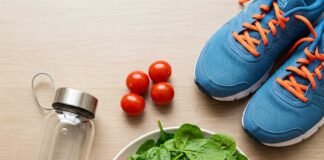 Healthy meal and fitness gear