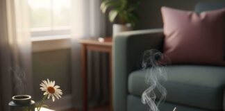 Fertility notebook, tea, and daisy in a cozy Ohio apartment