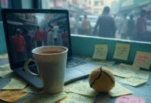 Top Stress-Relief Techniques for Men in High-Stress Jobs Chaotic desk with chai, stress ball, sticky notes.