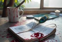 7 Ways to Lower Blood Pressure Without Medication Spilled hibiscus tea, notebook, peacock feather, yoga mat.