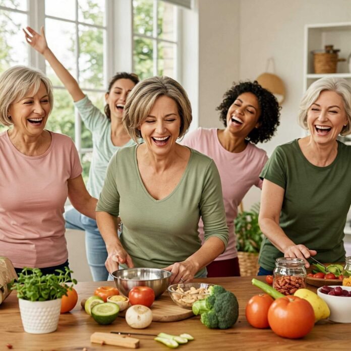Diverse women enjoying healthy menopause. Diverse women enjoying healthy menopause.