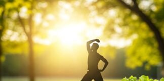 Vibrant produce and active silhouette.